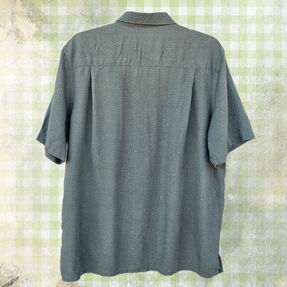 Croft & Barrow Men's Olive Green/Tan Stripe Palm Tree Aloha Shirt - L - Picture 2 of 7